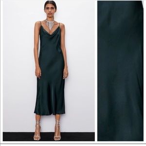 Zara Slip Dress with Cowl Neck Deep Green
